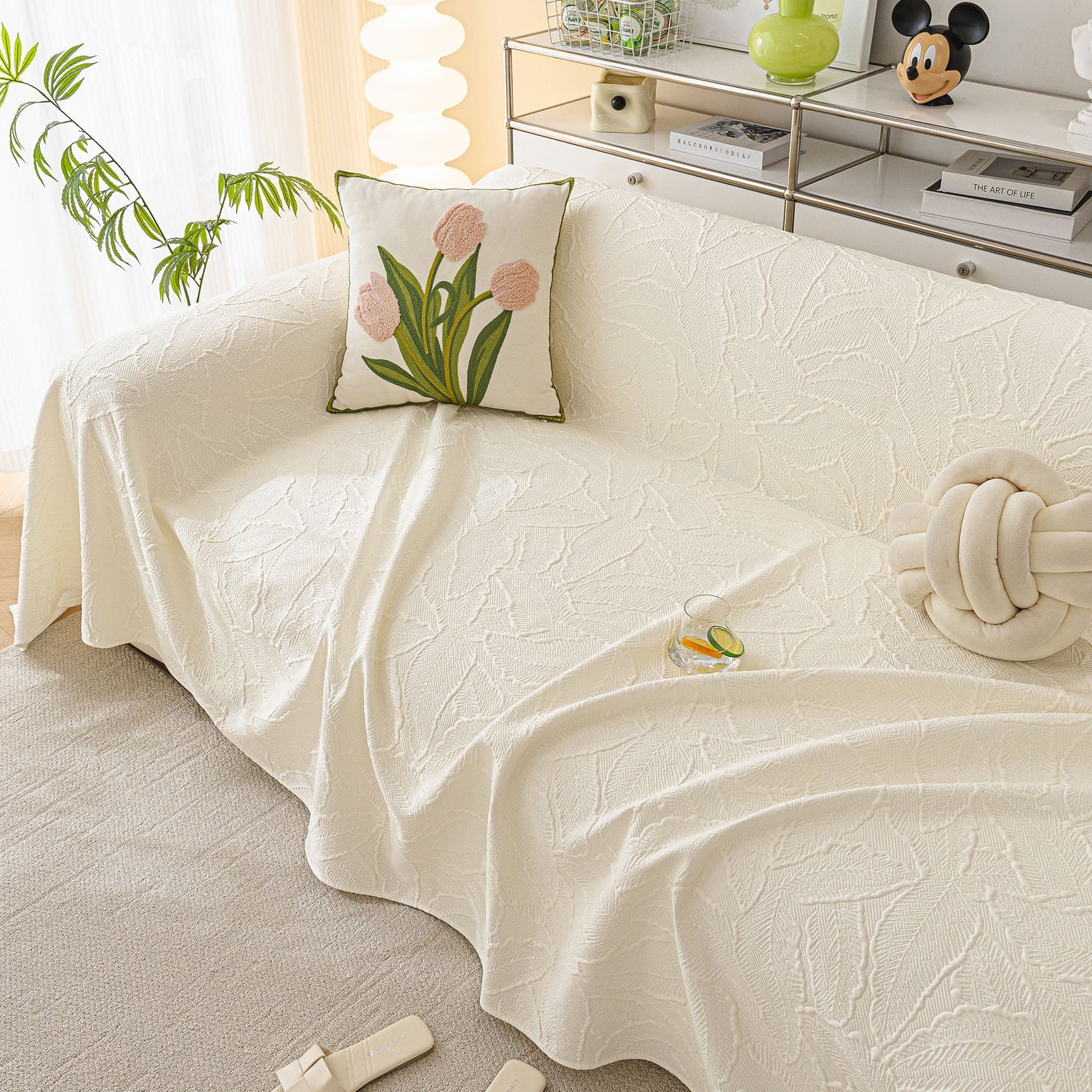 Durable Cooling Couch Cover for Dogs Textured Chic Leaf Summer Throw Cover Blanket - Ornate Home
