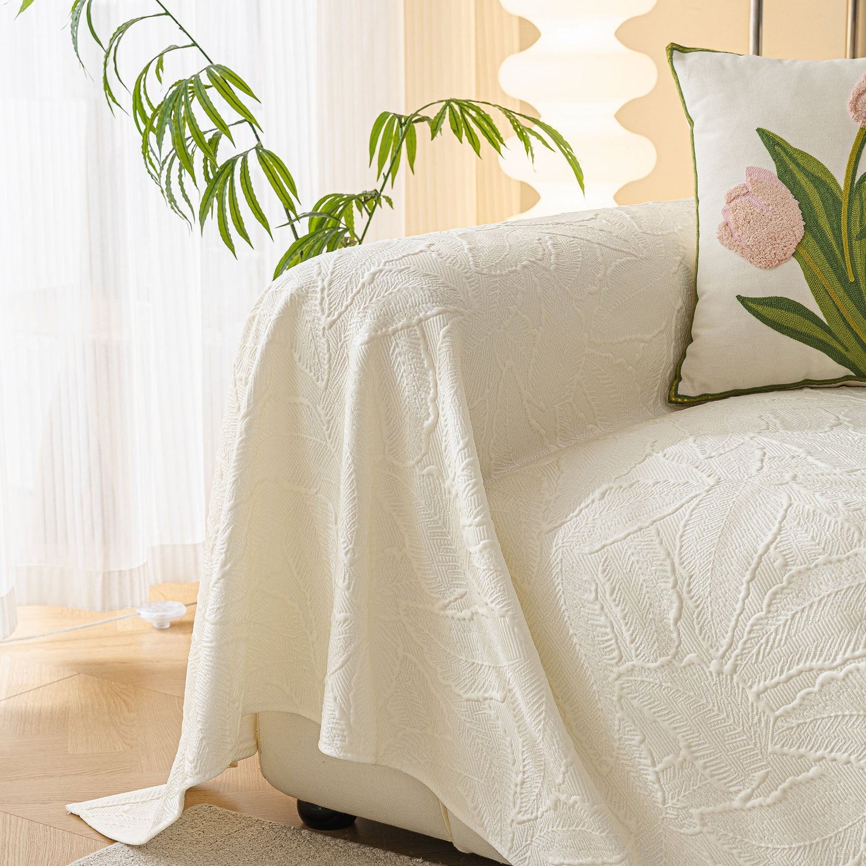 Durable Cooling Couch Cover for Dogs Textured Chic Leaf Summer Throw Cover Blanket - Ornate Home