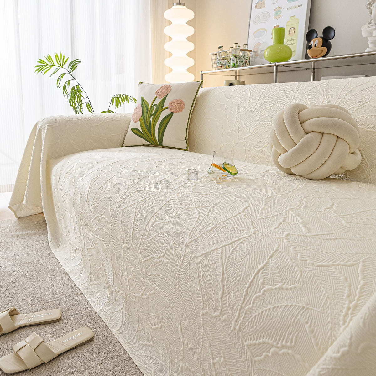 Durable Cooling Couch Cover for Dogs Textured Chic Leaf Summer Throw Cover Blanket - Ornate Home