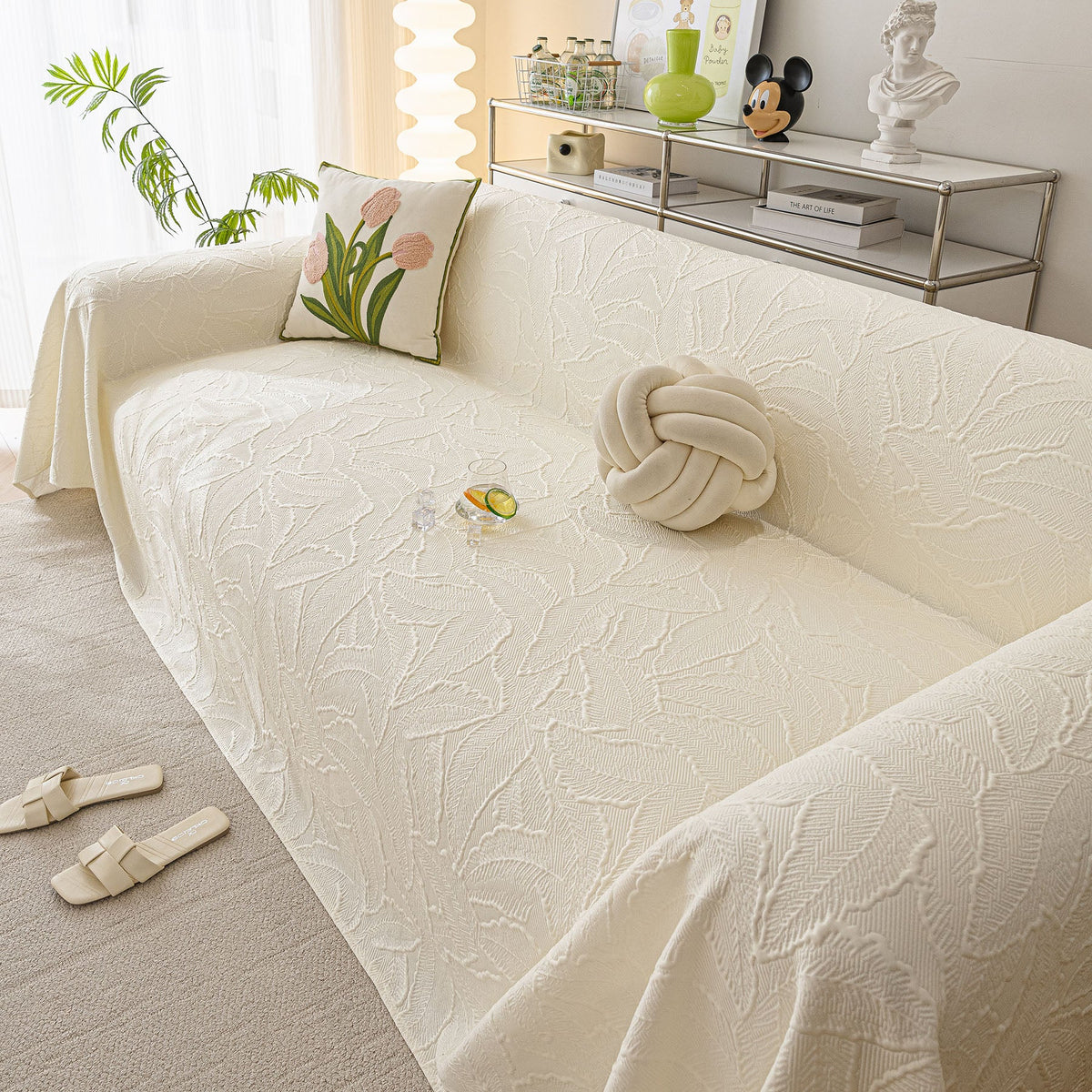 Durable Cooling Couch Cover for Dogs Textured Chic Leaf Summer Throw Cover Blanket - Ornate Home