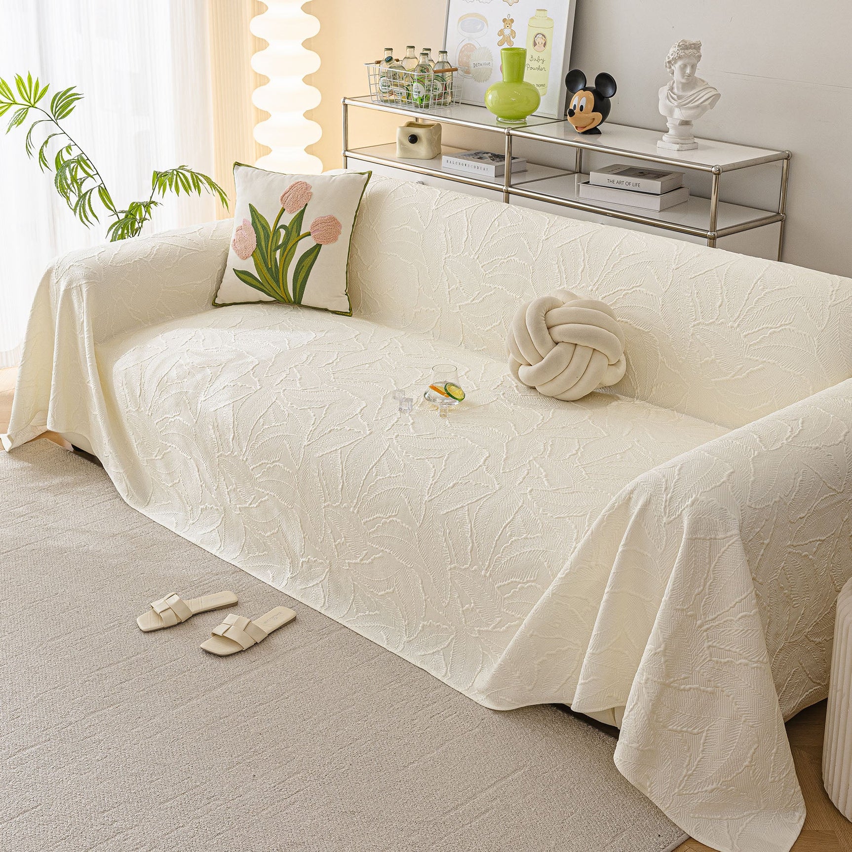 Durable Cooling Couch Cover for Dogs Textured Chic Leaf Summer Throw Cover Blanket - Ornate Home