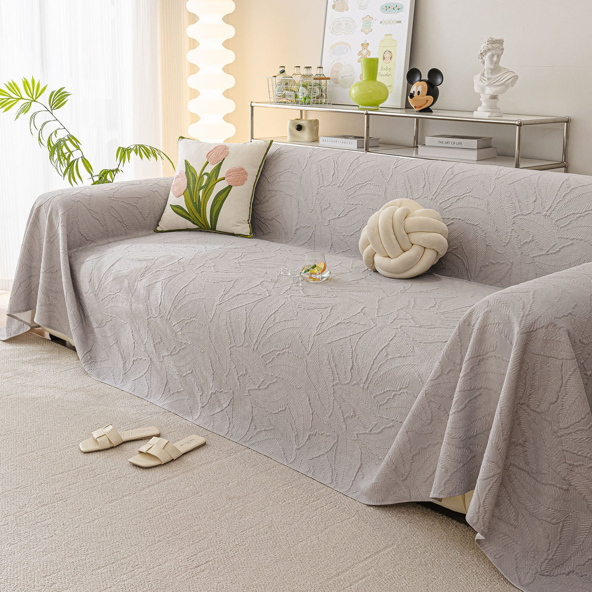 Durable Cooling Couch Cover for Dogs Textured Chic Leaf Summer Throw Cover Blanket - Ornate Home