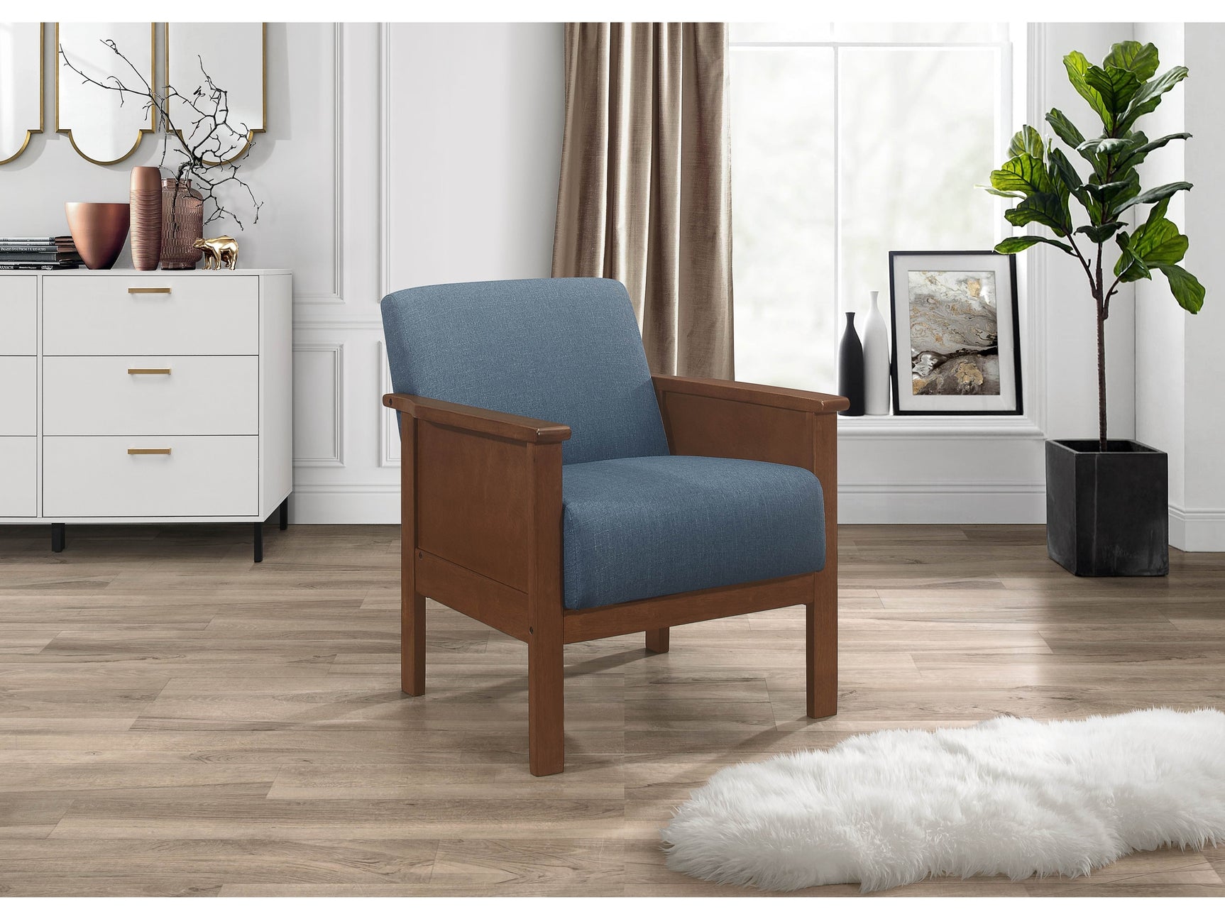 Durham Walnut/Blue Accent Chair - Ornate Home