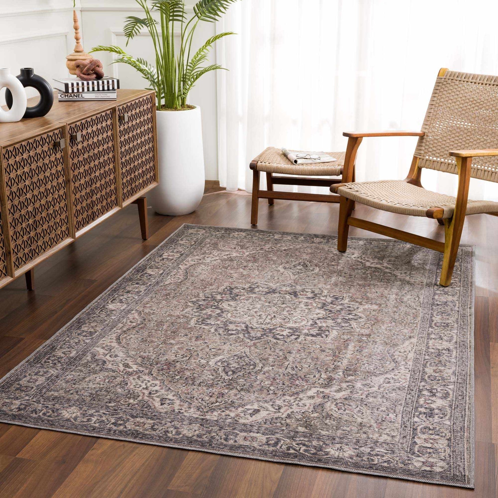 Dusty Sage Greenpoint Medallion Washable Area Rug - Ornate Home