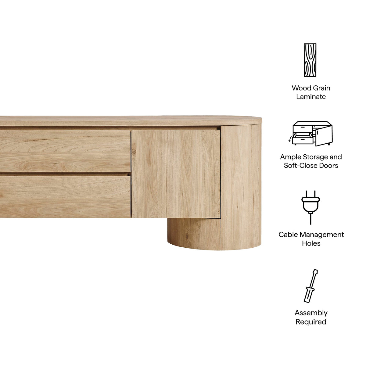 Duval Light Oak 71 Inch Oval TV Cabinet - Ornate Home
