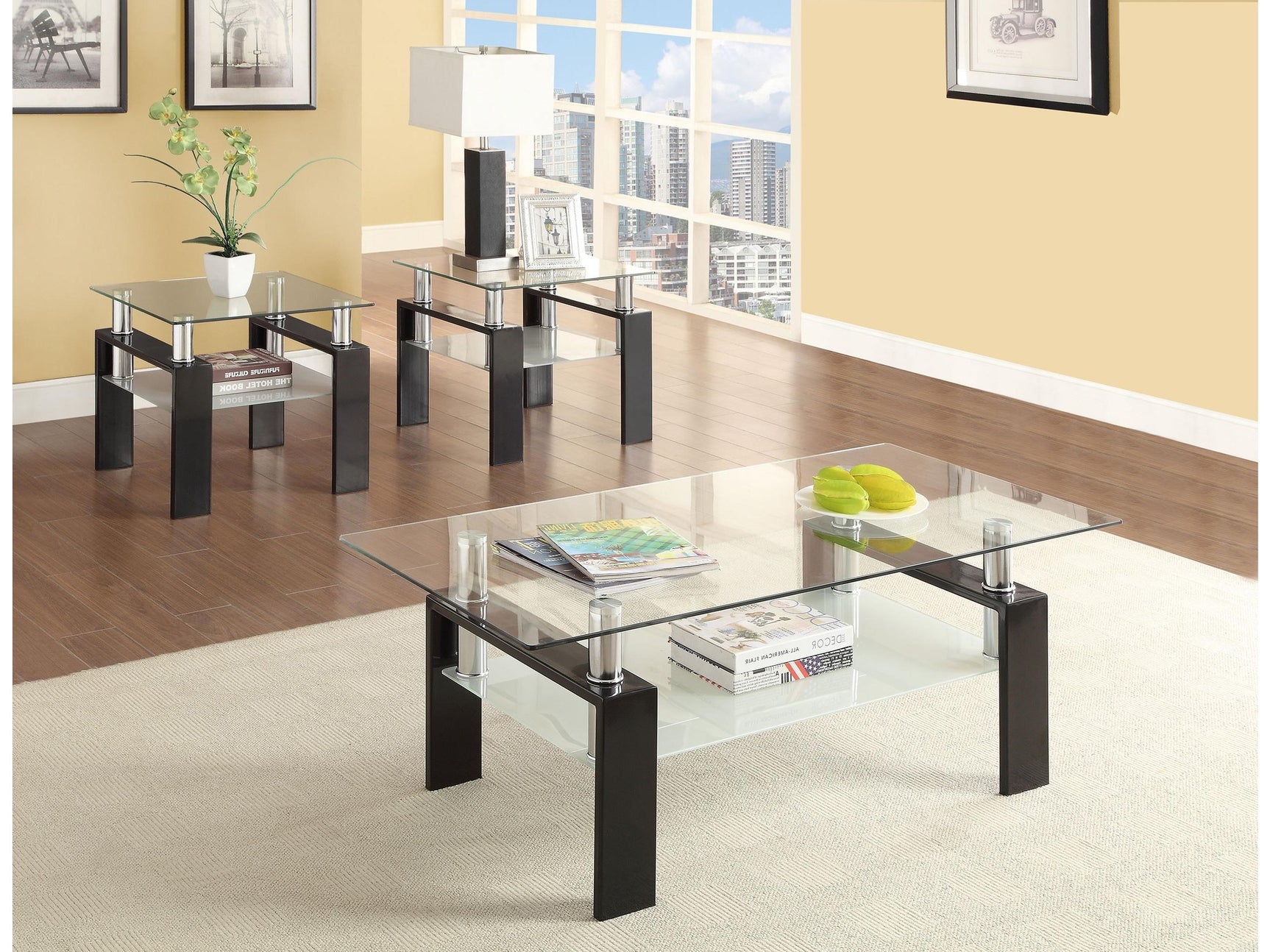 Dyer Black 3-piece Rectangular Coffee and End Table Set - Ornate Home