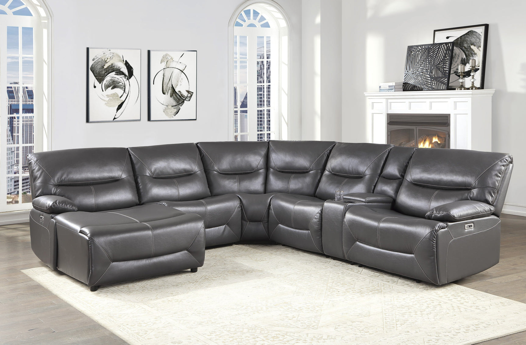 Dyersburg Gray 6-Piece Power Reclining Sectional with Left Chaise - Ornate Home