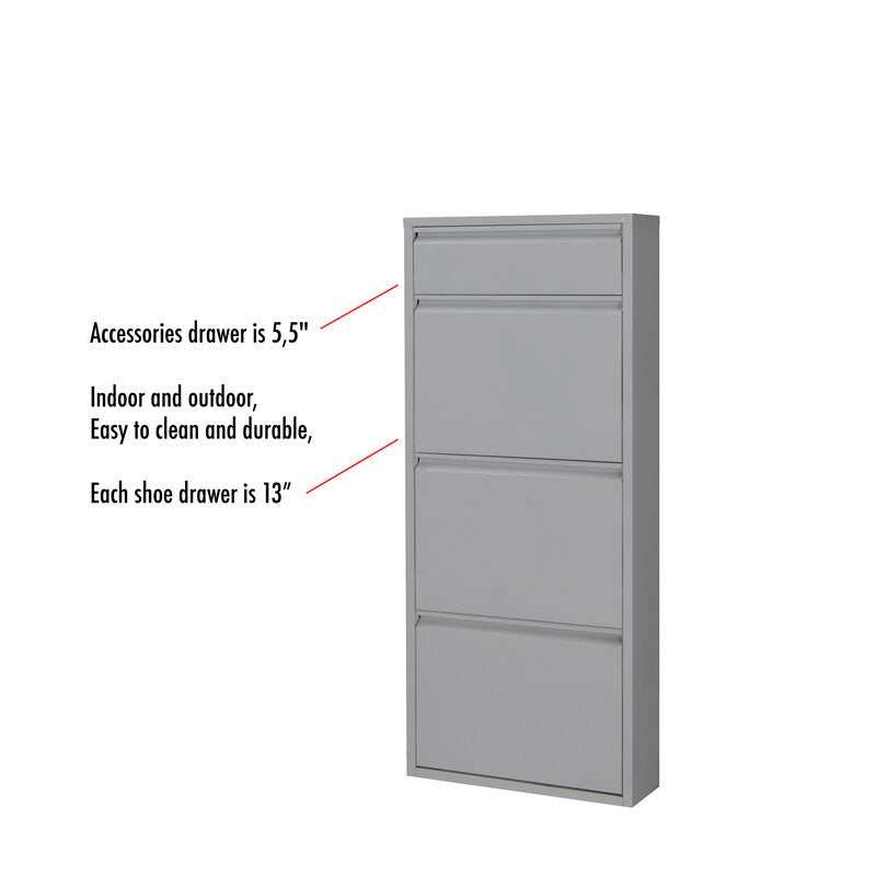 Dylan Gray Metal 4 Doors Shoe Cabinet - Ornate Home