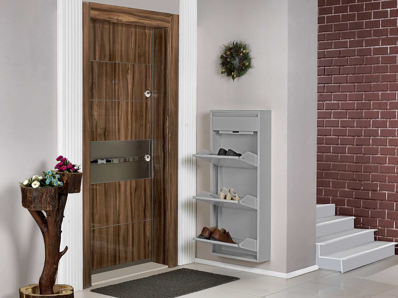 Dylan Gray Metal 4 Doors Shoe Cabinet - Ornate Home