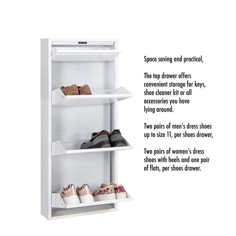 Dylan White Metal 4 Doors Shoe Cabinet - Ornate Home