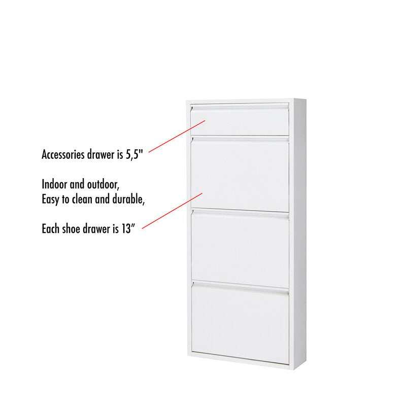 Dylan White Metal 4 Doors Shoe Cabinet - Ornate Home