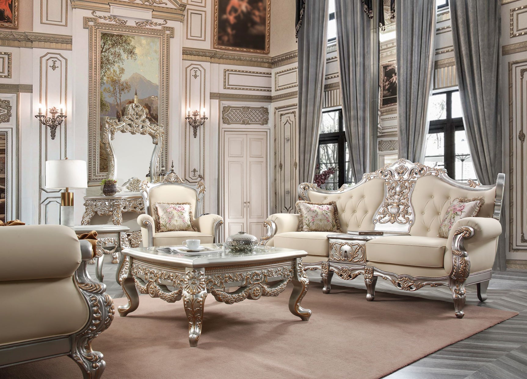 Dynasty Elite Silver/Gold Highlight Sofa / HD-S91633 - Ornate Home