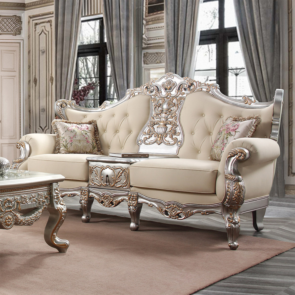 Dynasty Elite Silver/Gold Highlight Sofa / HD-S91633 - Ornate Home