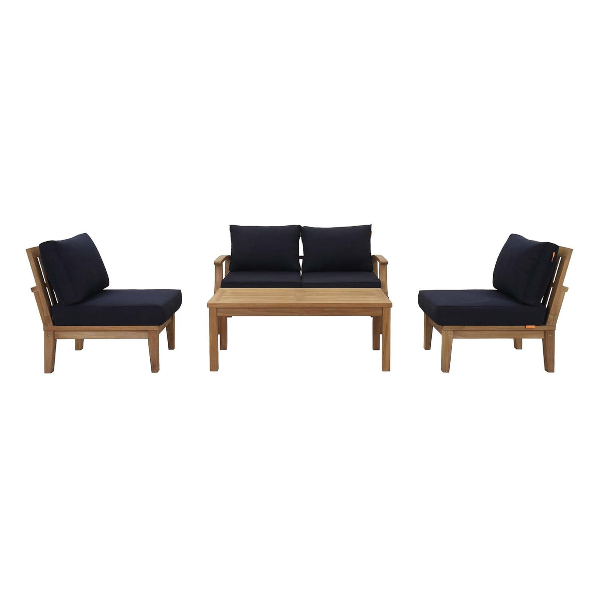 Marina Natural/Navy 5 Piece Outdoor Patio Teak Set - 64x120"