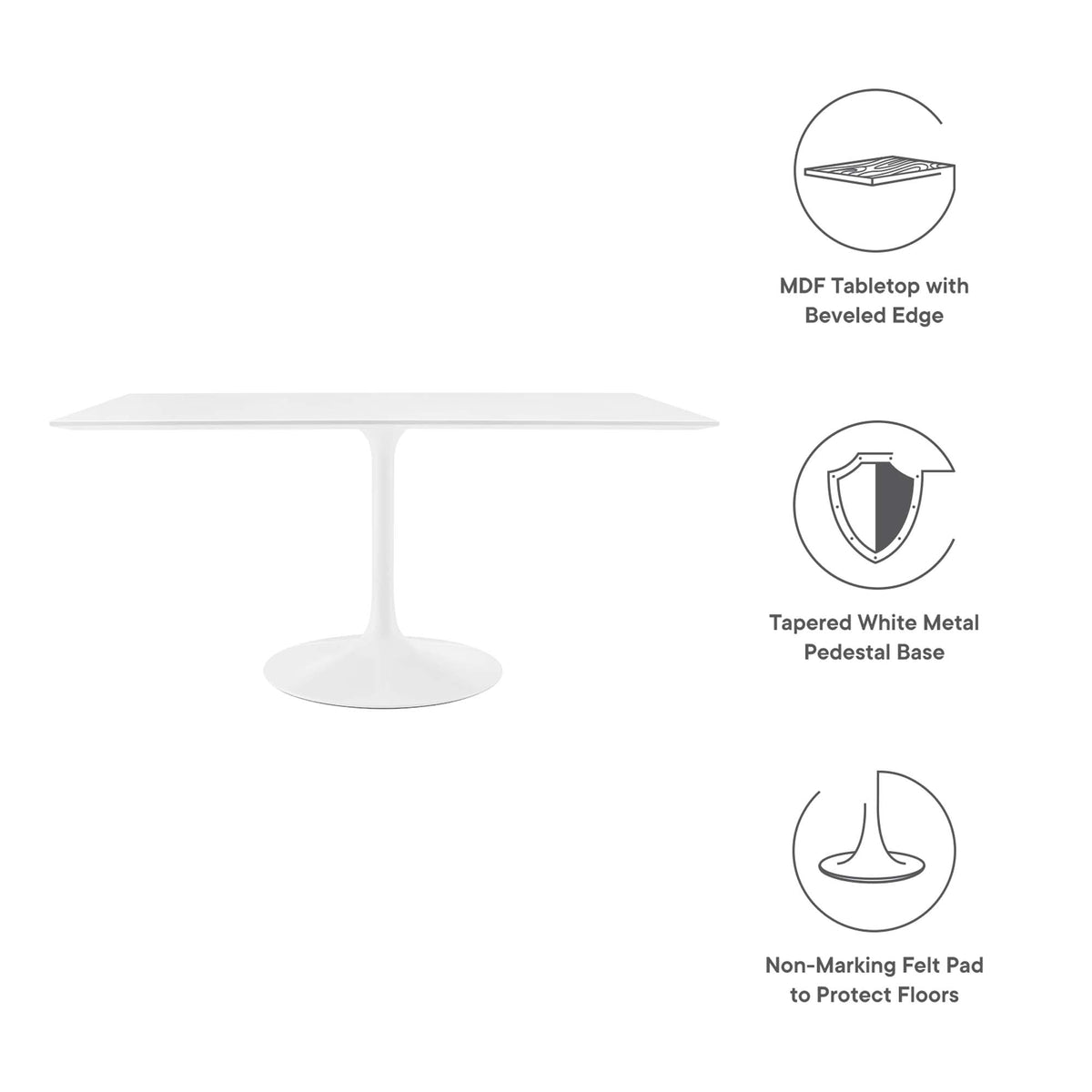 Lippa White 60" Rectangle Wood Dining Table