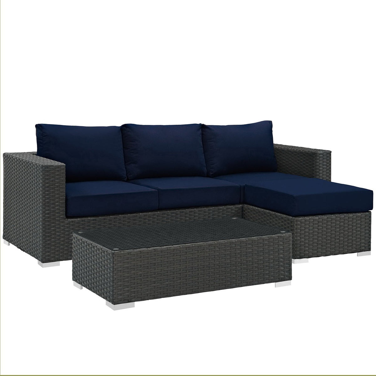 Sojourn Canvas Navy 3 Piece Outdoor Patio Sunbrella Sectional Set - 50.5x88"
