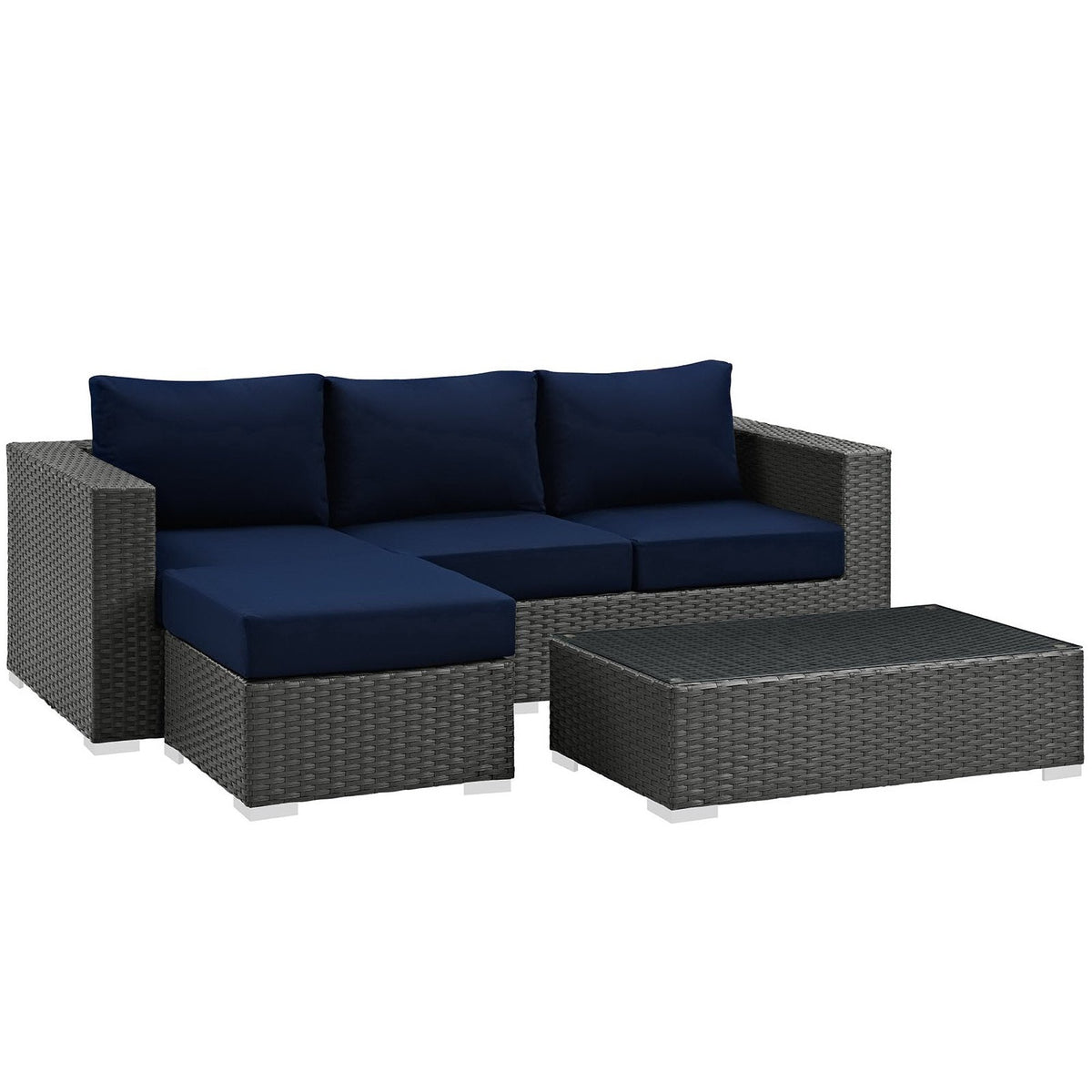 Sojourn Canvas Navy 3 Piece Outdoor Patio Sunbrella Sectional Set - 50.5x88"