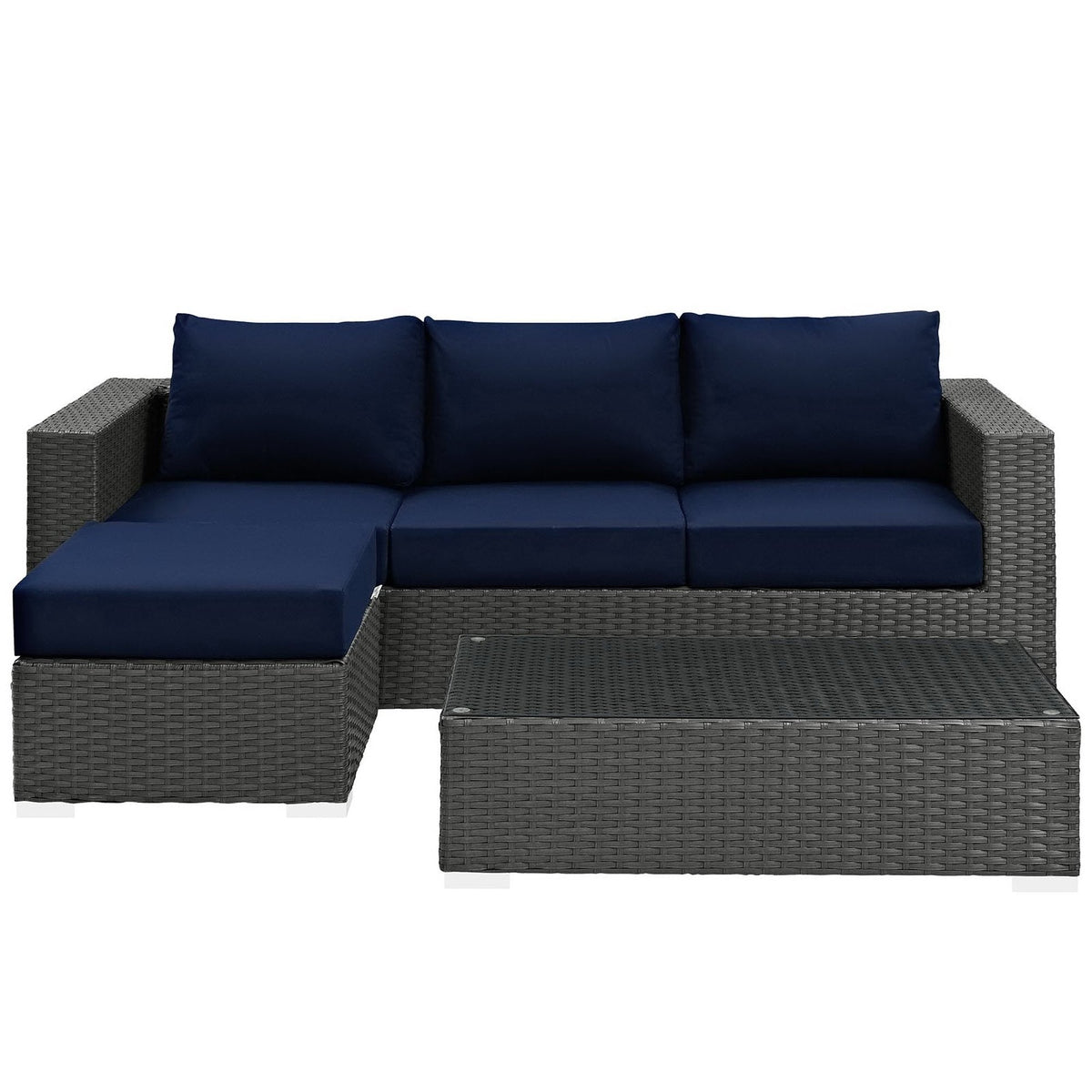 Sojourn Canvas Navy 3 Piece Outdoor Patio Sunbrella Sectional Set - 50.5x88"