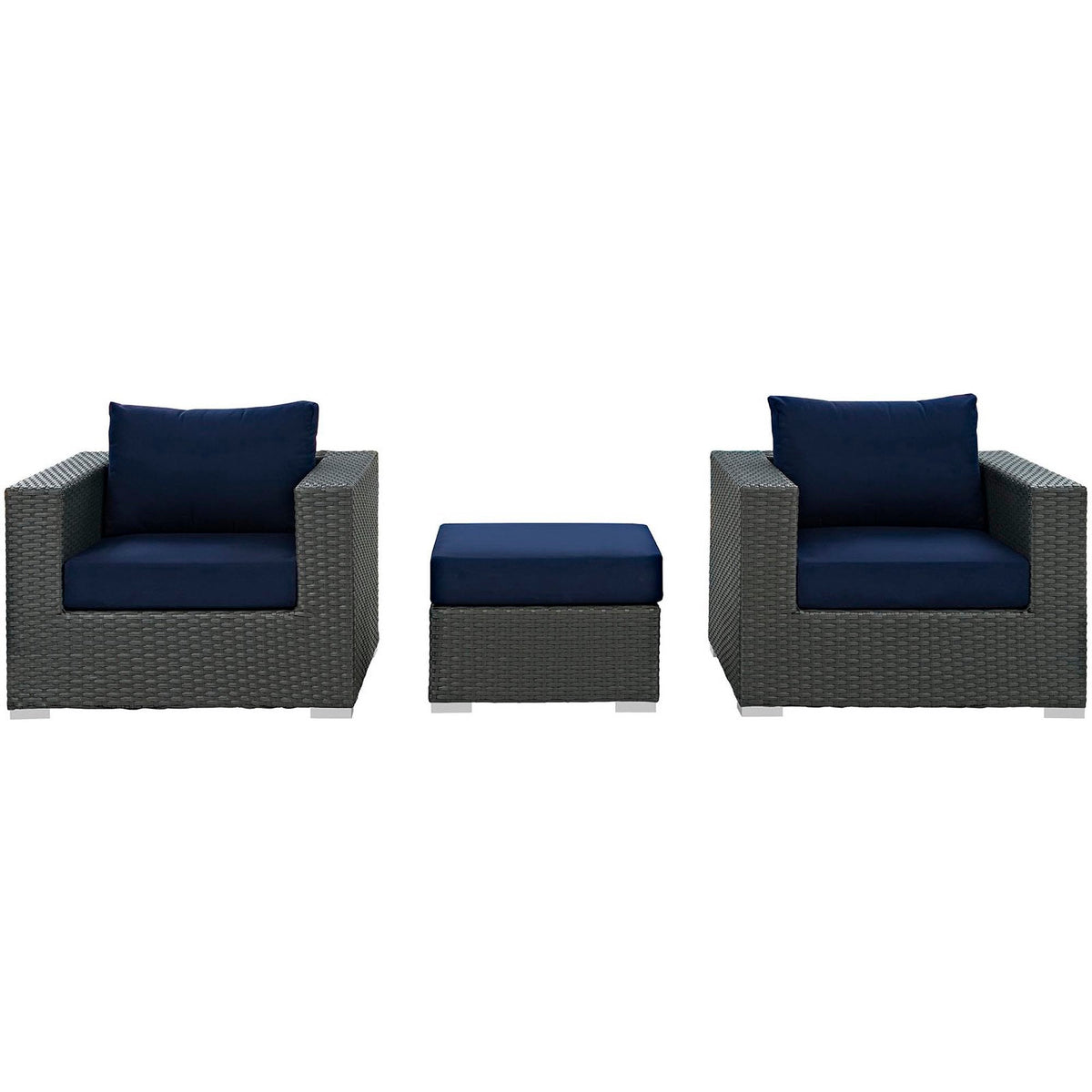 Sojourn Canvas Navy 3 Piece Outdoor Patio Sunbrella Sectional Set - 33.5x113"