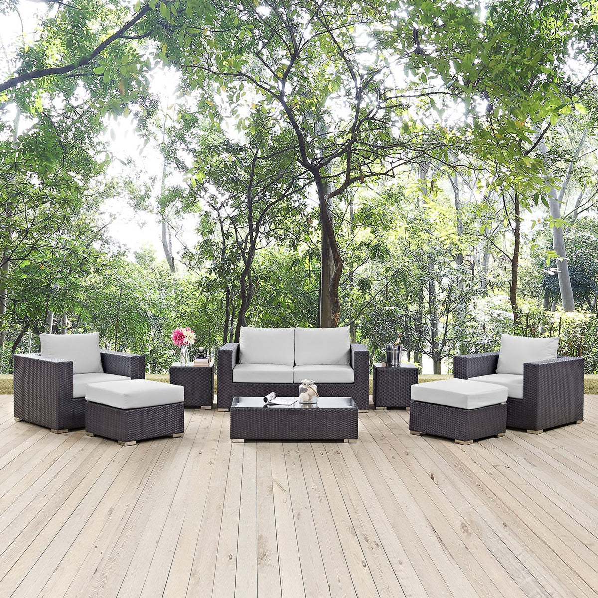Convene Espresso/White 8 Piece Outdoor Patio Sofa Set