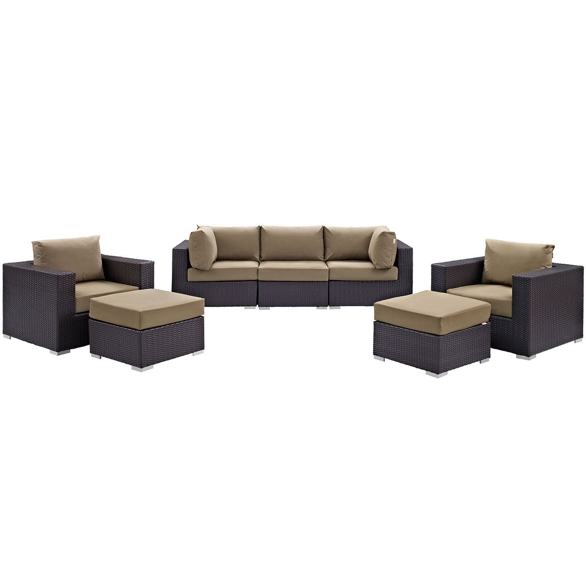 Convene Espresso/Mocha 7 Piece Outdoor Patio Sectional Set - 73x169.5"