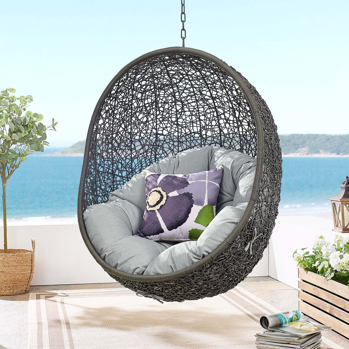 Hide Gray Outdoor Patio Swing Chair With Stand