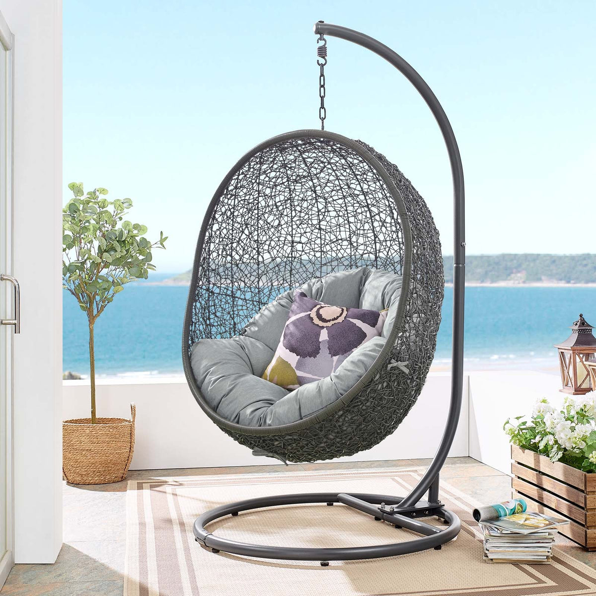 Hide Gray Outdoor Patio Swing Chair With Stand