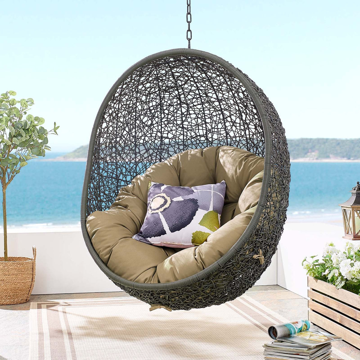 Hide Gray/Mocha Outdoor Patio Swing Chair With Stand