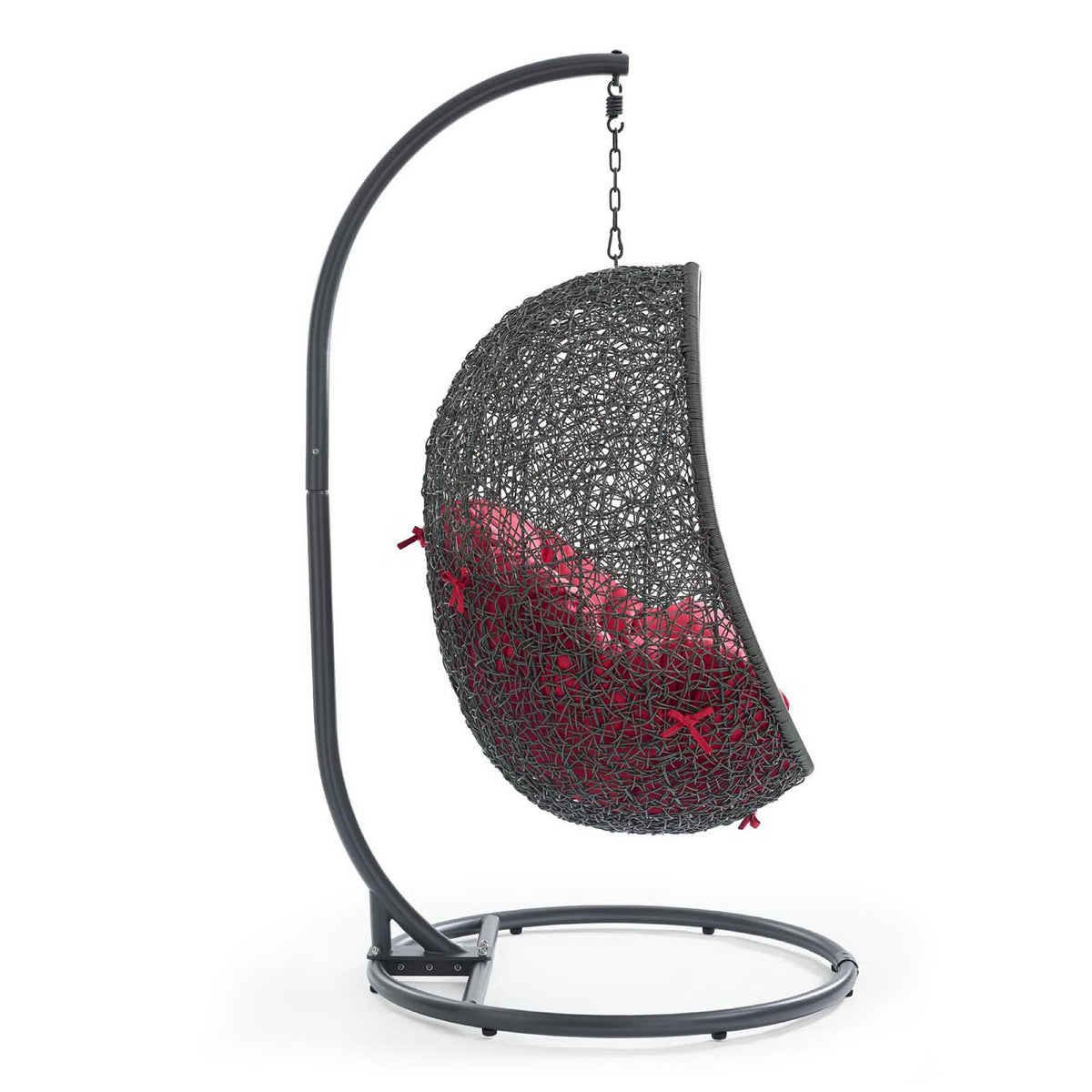 Hide Gray/Red Outdoor Patio Swing Chair With Stand
