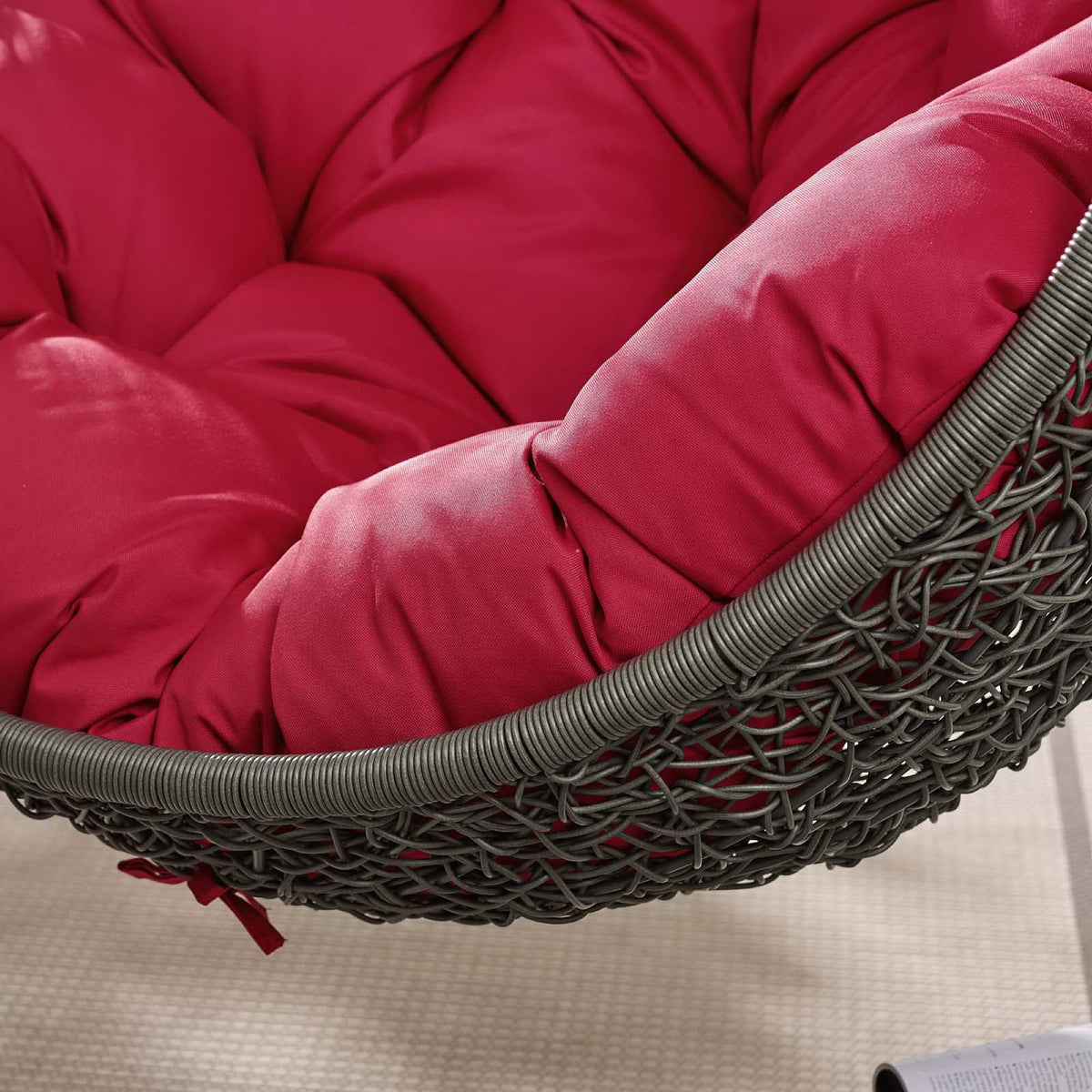Hide Gray/Red Outdoor Patio Swing Chair With Stand