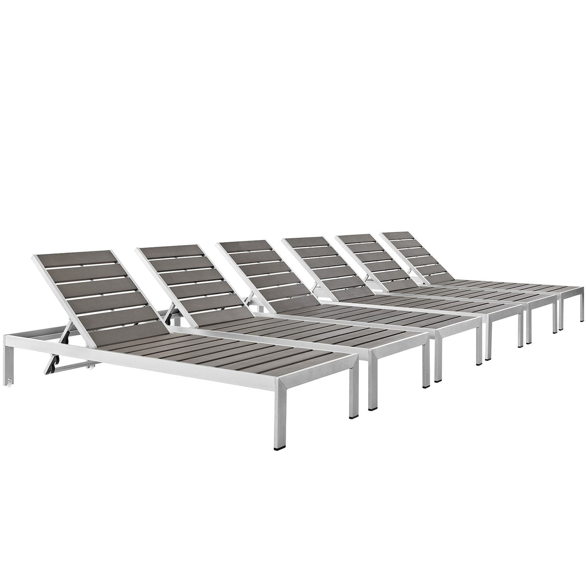 Shore Silver/Gray Outdoor Patio Aluminum Chaise (Set of 6) (EEI-2469)