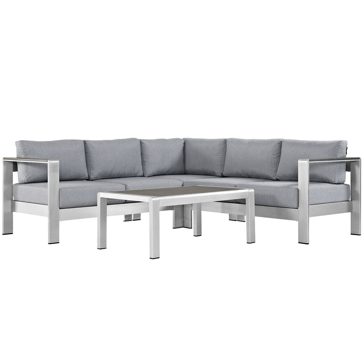 Shore Silver/Gray 4 Piece Outdoor Patio Aluminum Sectional Sofa Set - 80.5x80.5"