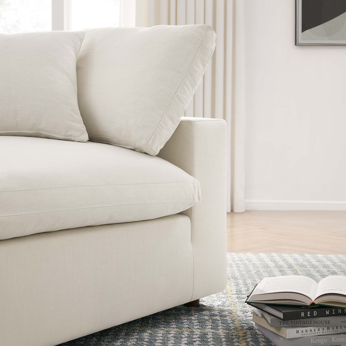 Commix Light Beige Down Filled Overstuffed Corner Chair`