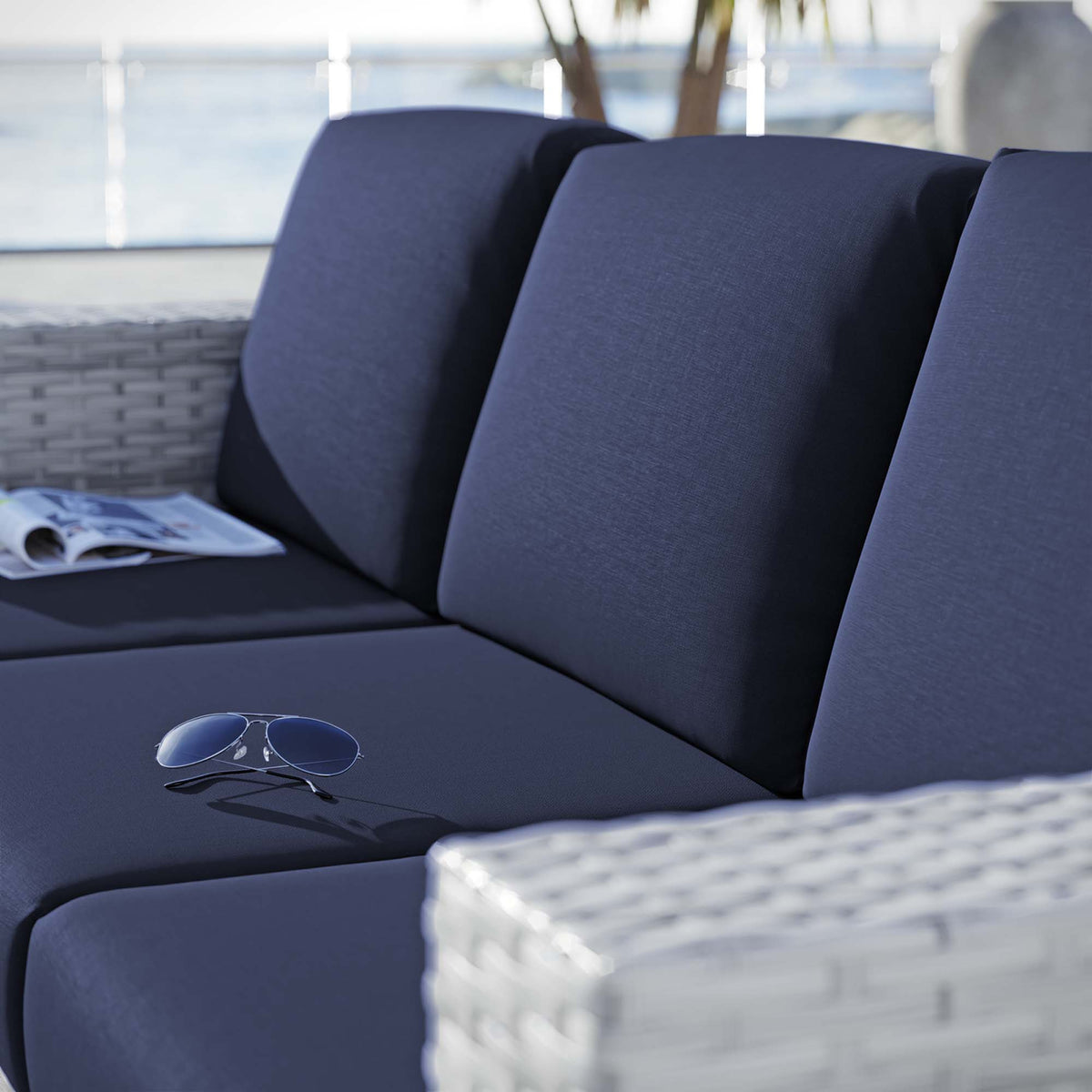 Convene Light Gray/Navy Outdoor Patio Sofa