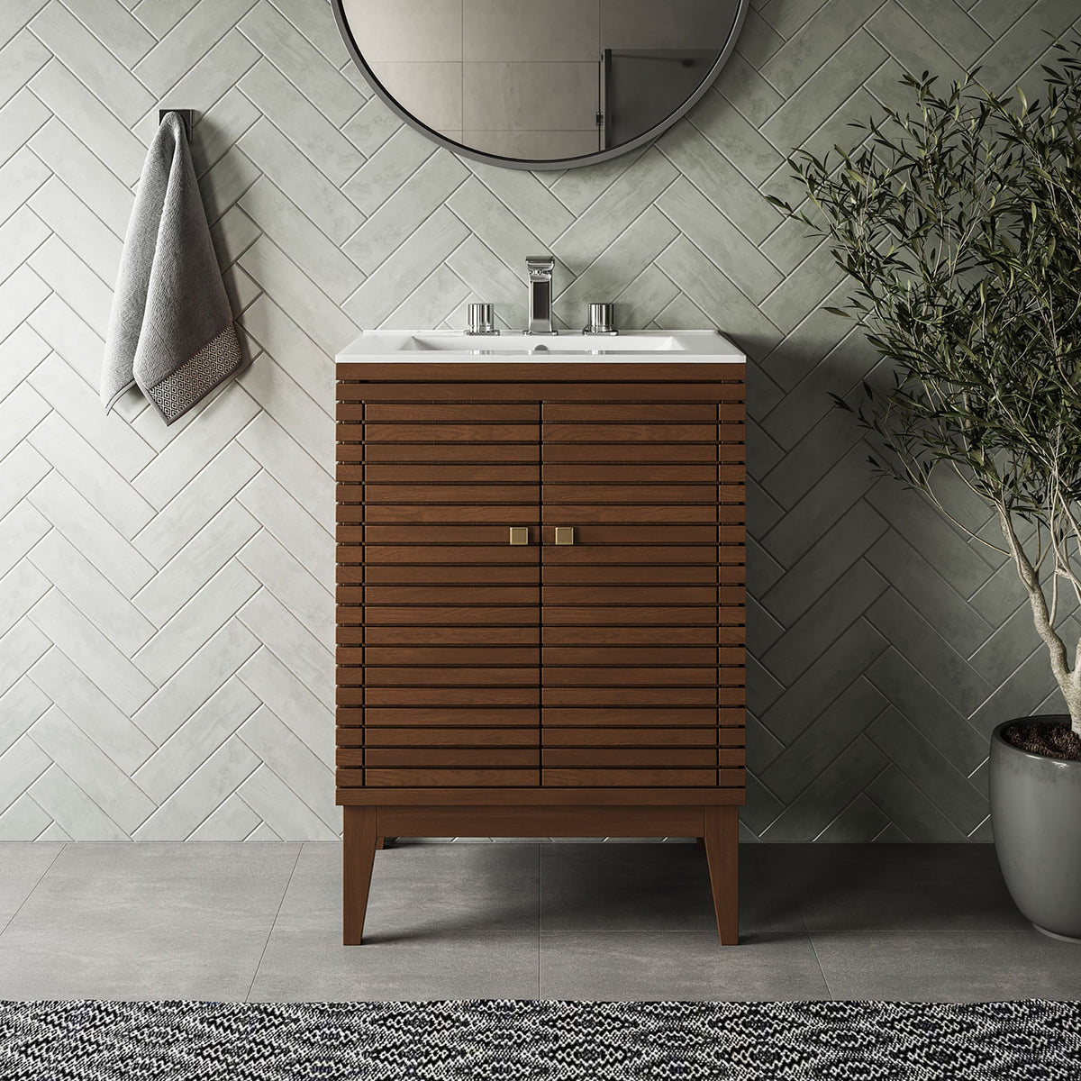 Ledger Walnut/White 24" Bathroom Vanity