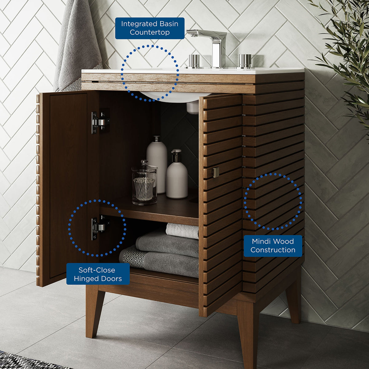 Ledger Walnut/White 24" Bathroom Vanity
