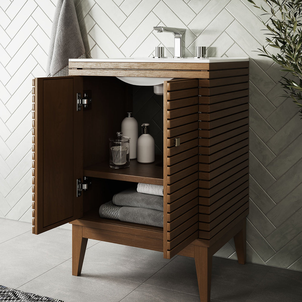 Ledger Walnut/White 24" Bathroom Vanity