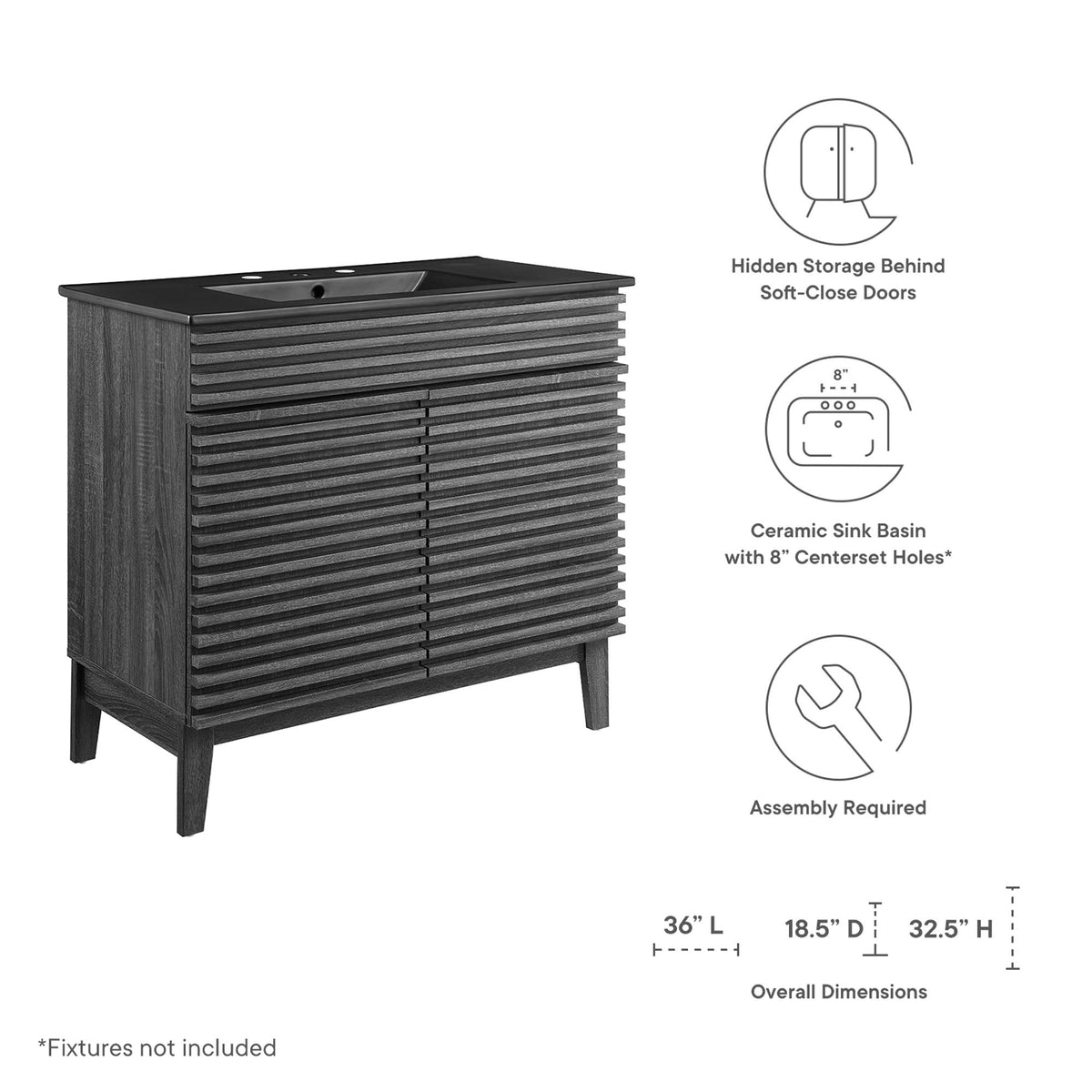 Render Charcoal/Black 36" Bathroom Vanity