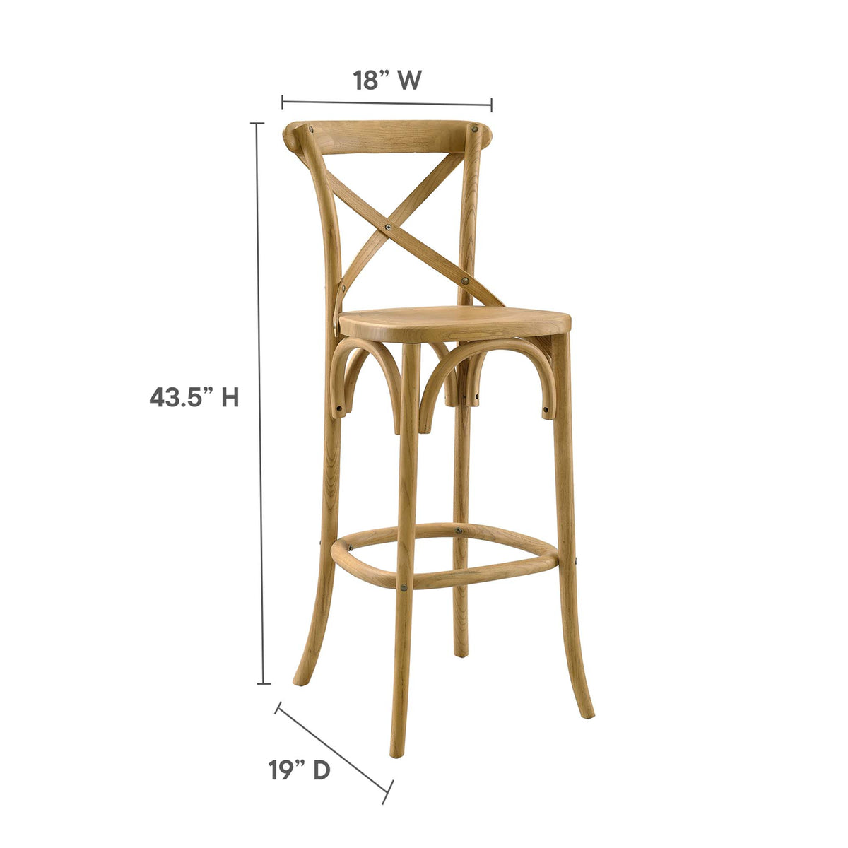 Gear Natural Bar Stool - 19x17.5x43.5"