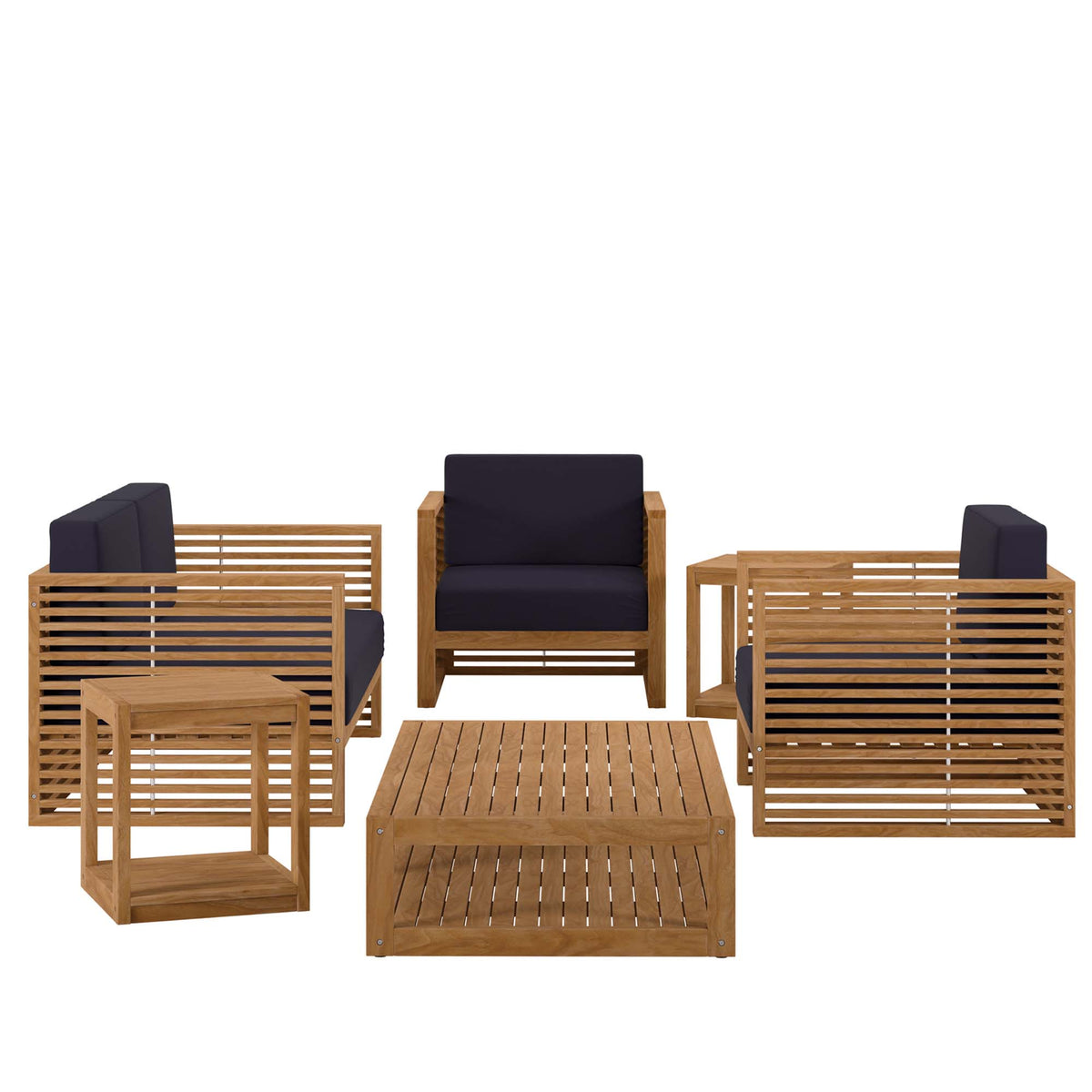 Carlsbad Natural/Navy 6-Piece Teak Wood Outdoor Patio Set