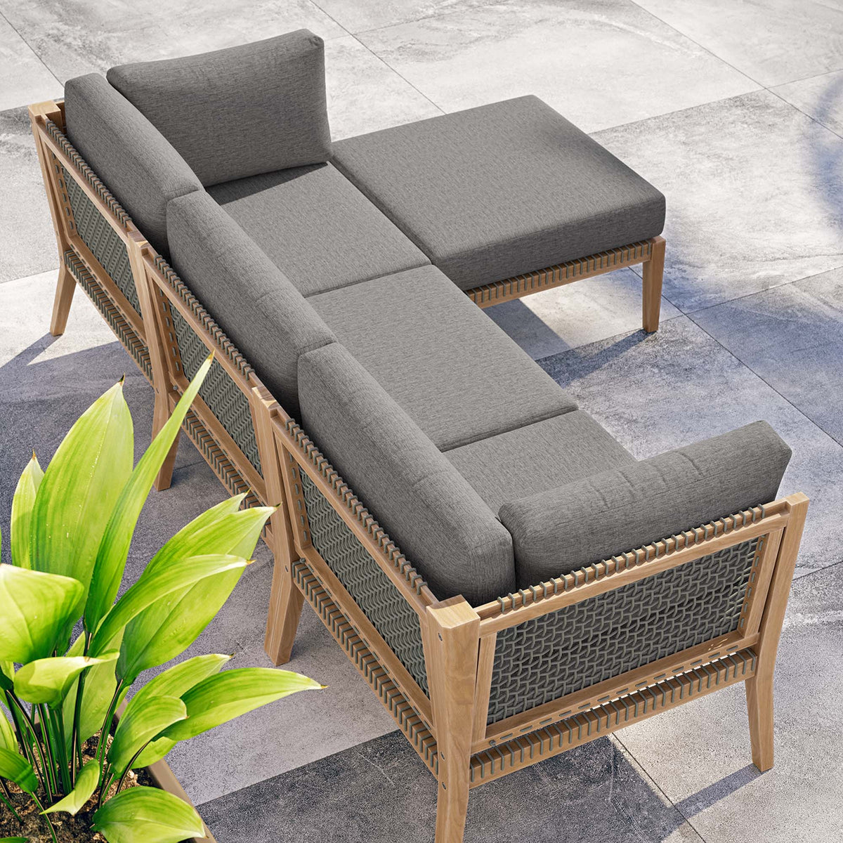 Clearwater Gray/Graphite 4-Piece Outdoor Patio Teak Wood Sectional Sofa