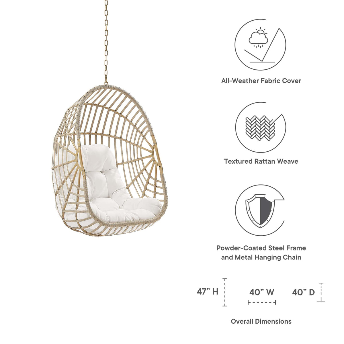 Amalie Natural/White Wicker Rattan Outdoor Patio Rattan Swing Chair without Stand