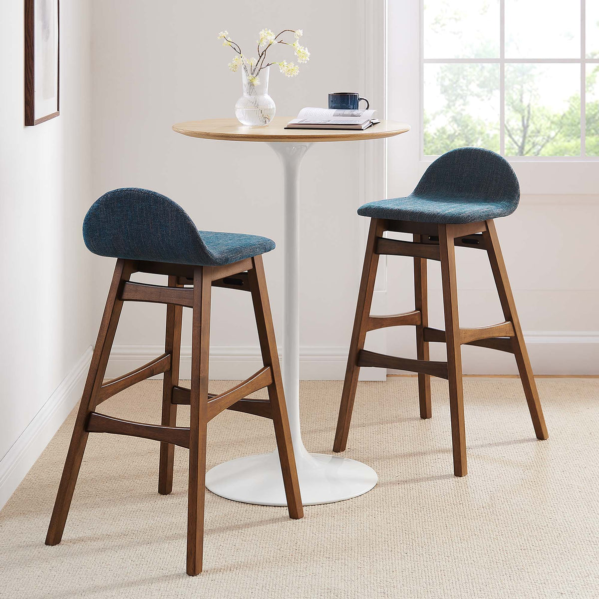 Juno Navy Fabric Wood Bar Stool (Set of 2)