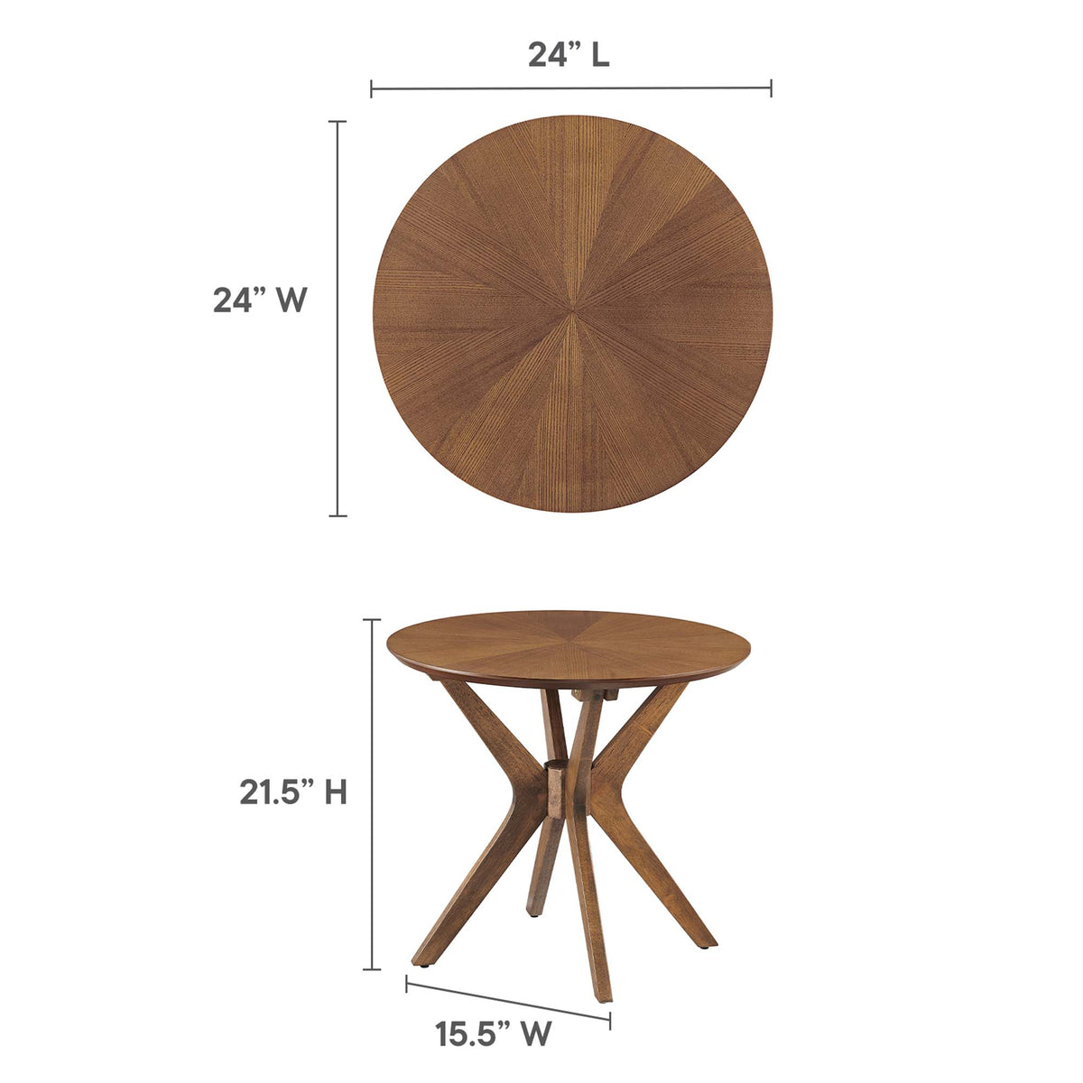 Crossroads Walnut 24" Round Wood Side Table