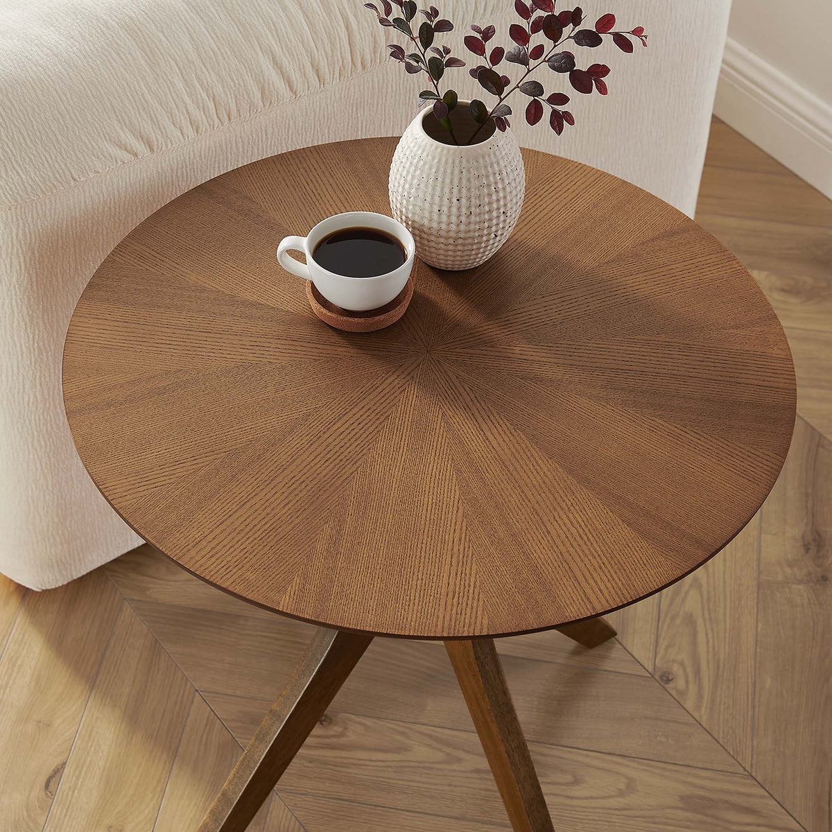 Crossroads Walnut 24" Round Wood Side Table
