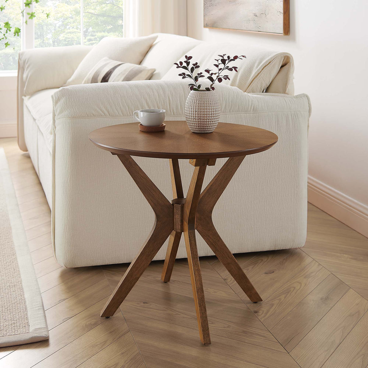 Crossroads Walnut 24" Round Wood Side Table