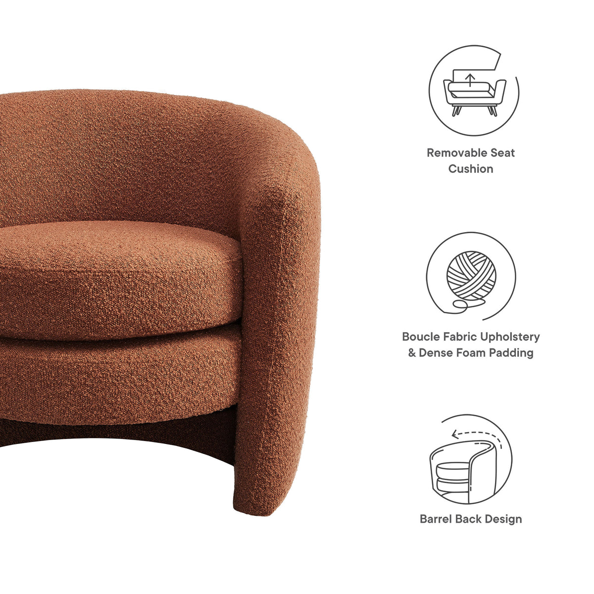 Affinity Rust Upholstered Boucle Fabric Curved Back Armchair