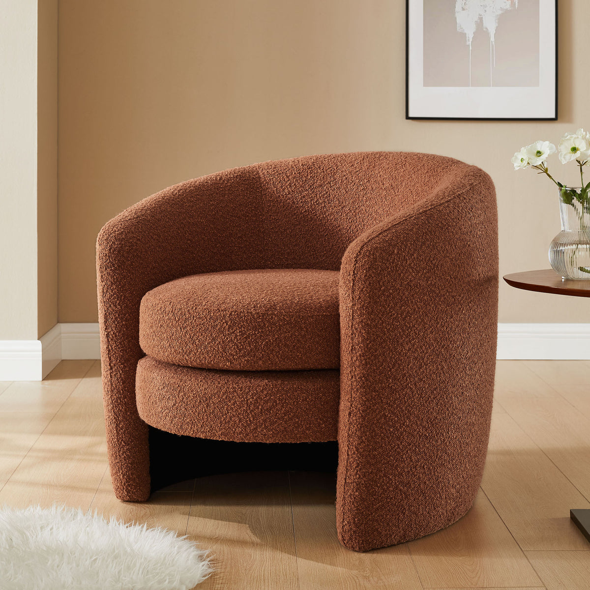 Affinity Rust Upholstered Boucle Fabric Curved Back Armchair