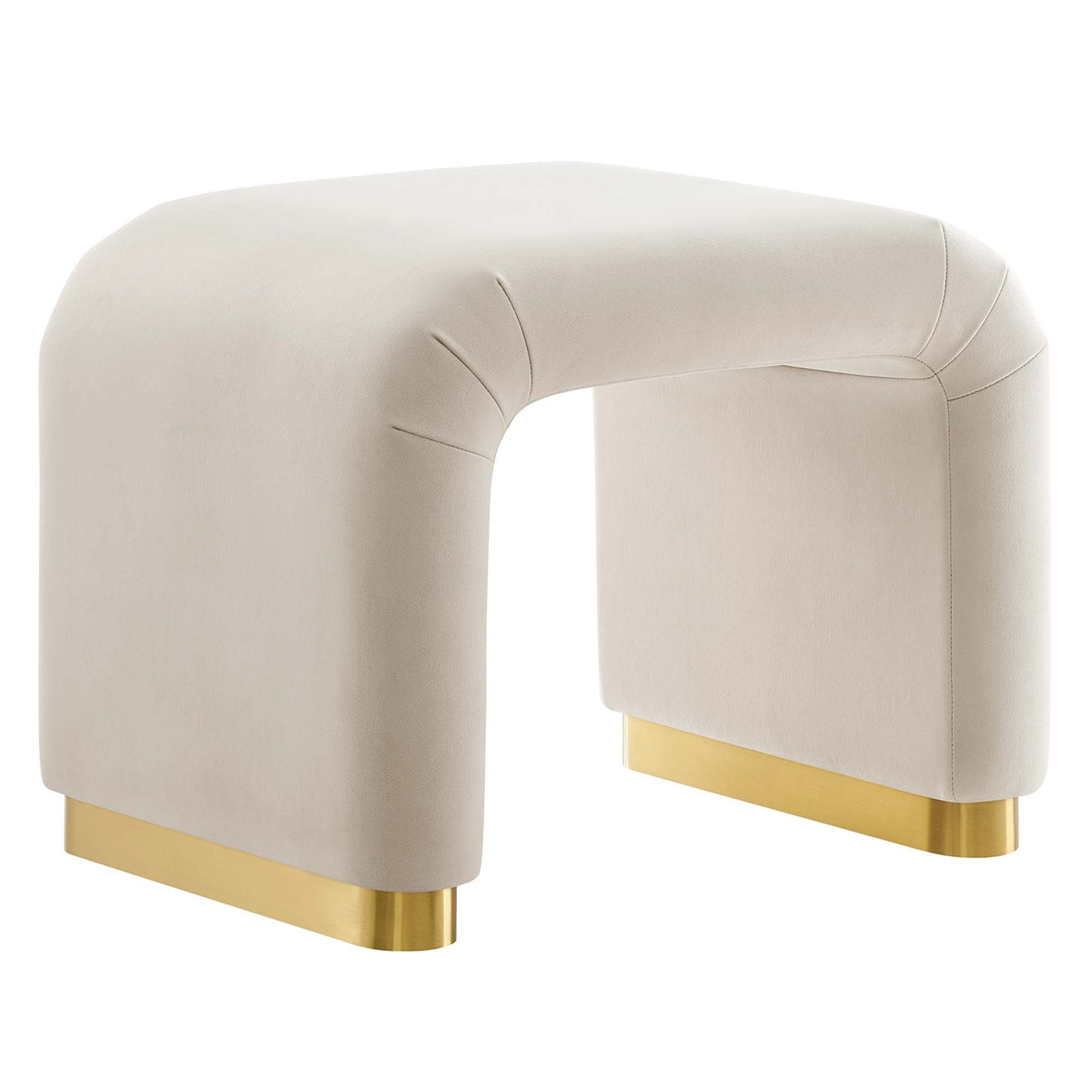 Koda Brass/Almond Performance Velvet Waterfall Stool