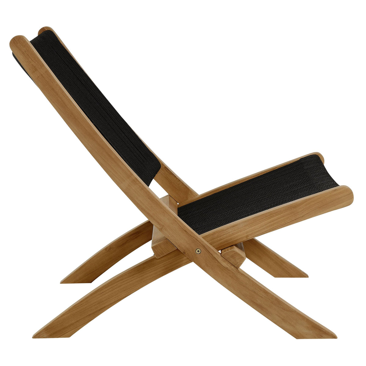 Vienna Natural/Black Outdoor Patio Teak and Rope Folding Accent Lounge Chair